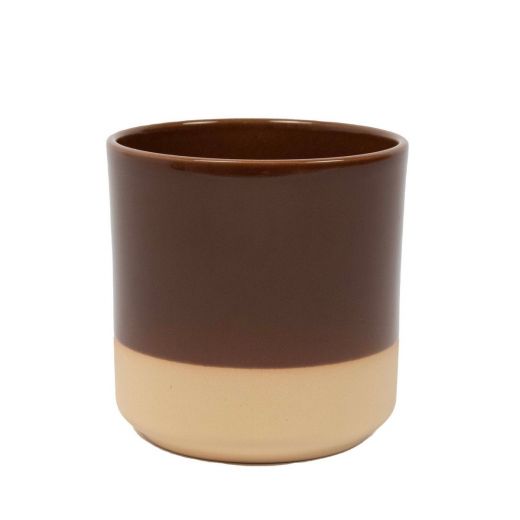 Cylinder Cache-Pot en Céramique Dip-Dye Brun h13 d13 