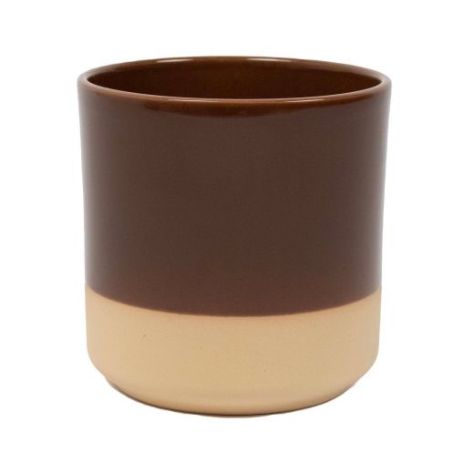 Cylinder Cache-Pot en Céramique Dip-Dye Brun h17 d17