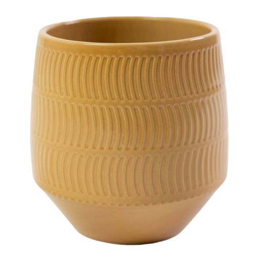 Wave Cache-Pot en Céramique Jaune Ocre h15 d14,5