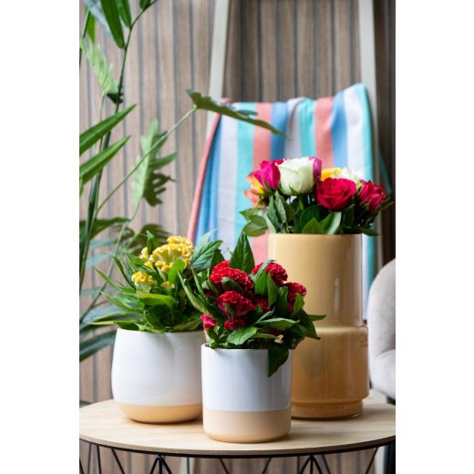 Cylinder Cache-Pot en Céramique Dip-Dye Blanc h17 d17