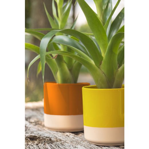 Cylinder Cache-Pot en Céramique Dip-Dye Jaune h15 d15 