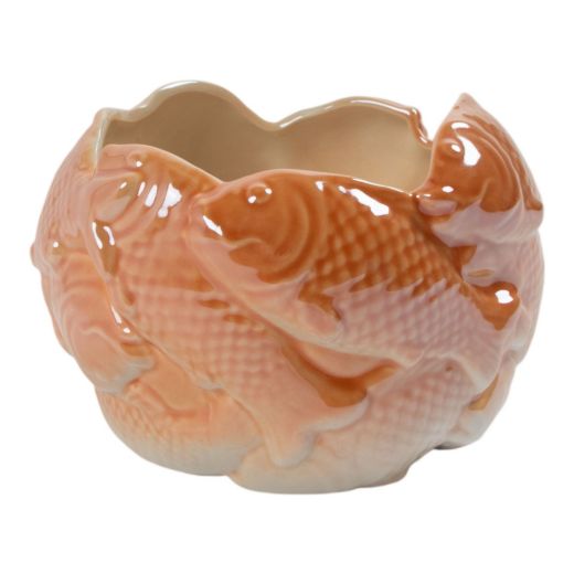 Vase Ceramic fishes orange h12 d17cm