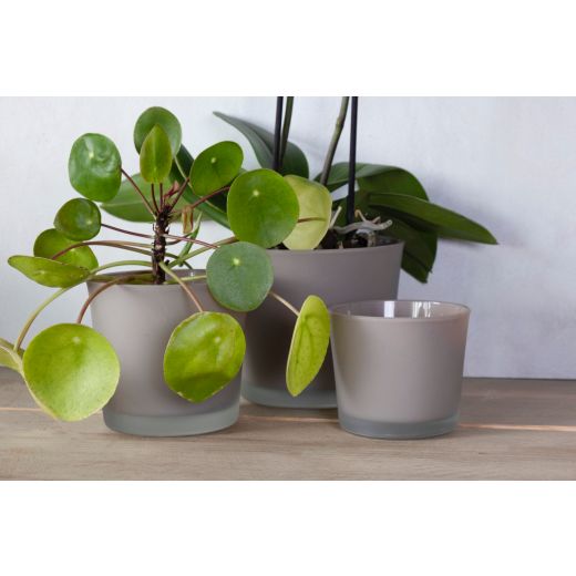 Conner Planter Glass Matt mouse grey h12,5 d14,5 