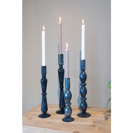  Candleholder Glass blue grey h45 d10 