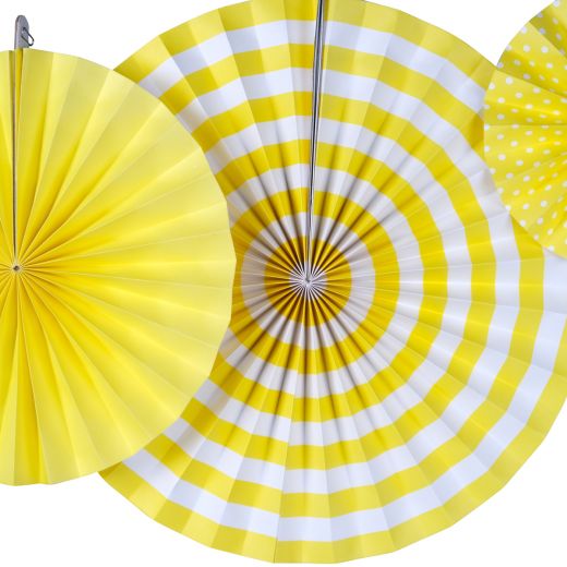 Paper Yellow Fan Set  of 3