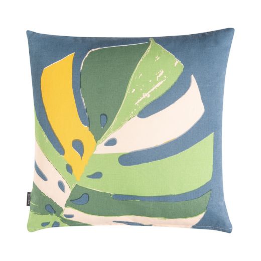 Monstera coussin bleu 45x45cm 