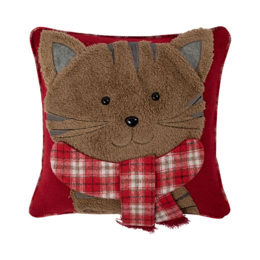 Cat met shawl kussen bruin rood 40x40cm