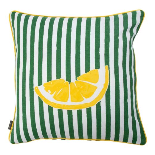 Cushion Taormina stripe with lemon green 45x45cm