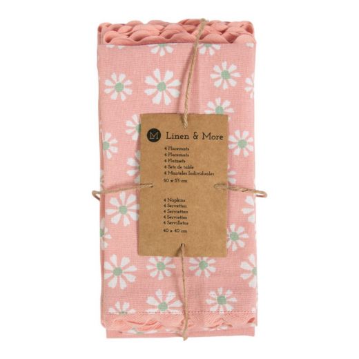 Daisy Flowers Keukenset 35x50/40x40cm roze (set of 8) 