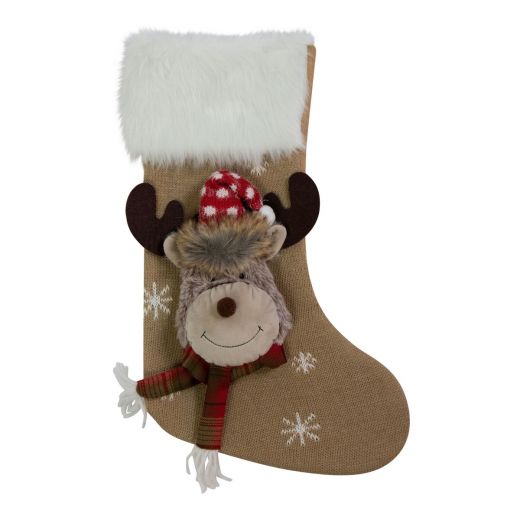 Knitted Rudolf 2 x mas sock beige 25x46 cm 