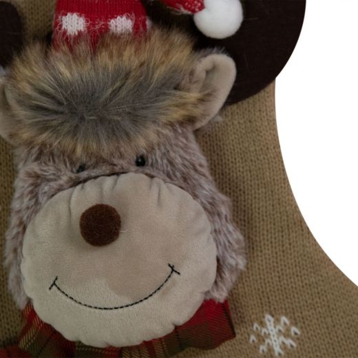 Knitted Rudolf 2 x mas sock beige 25x46 cm 