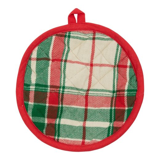 Jingle Christmas Topflappen Beige Grün Rot rund 20cm 