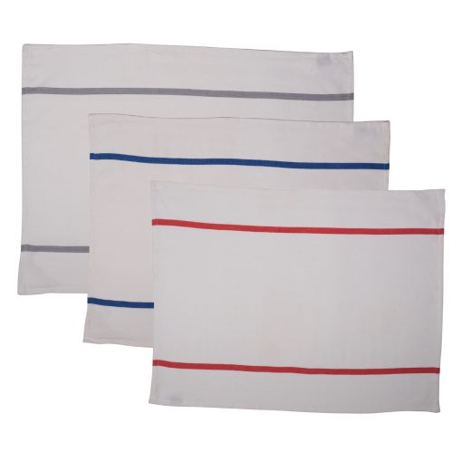 Herringbone Stripe Torchon de cuisine bleu +gris+rouge 50x70cm (set of 3) 