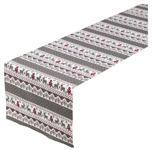 Reindeer Tableribbon grey/red 30cmx3mtr (rolled) (20 in box)