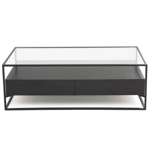 Coffee table metal wood veneer glass 120 x 70 cm Baily - Black