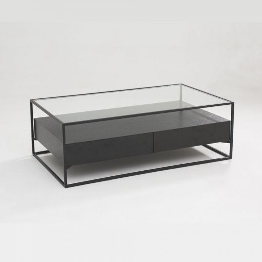 Coffee table metal wood veneer glass 120 x 70 cm Baily - Black