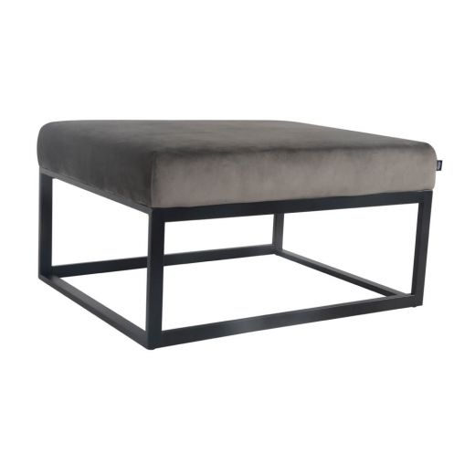 Pouf Hocker footstool side table velvet and leather look 75 cm Otto - Velvet Gray