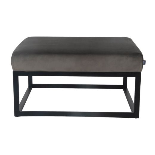 Pouf Hocker footstool side table velvet and leather look 75 cm Otto - Velvet Gray