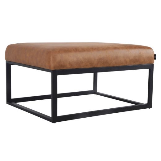 Pouf Hocker footstool Side table Velvet and leather look 75cm Otto - Cognac