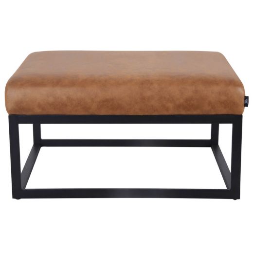 Pouf Hocker footstool Side table Velvet and leather look 75cm Otto - Cognac