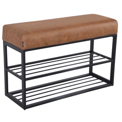 Shoe rack leather look 80 x 30 cm couchy - cognac