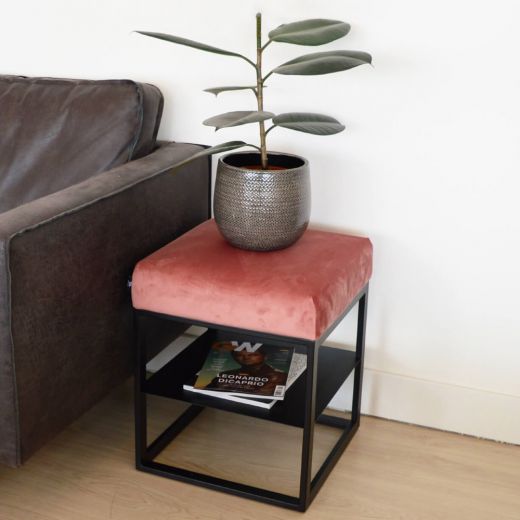 Bedside table side table velvet otto - velvet pink