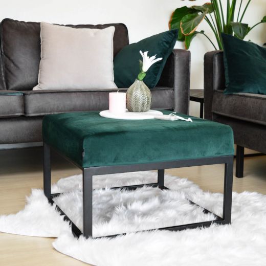 Pouf Hocker footstool Side table Velvet and leather look 60cm Otto - Velvet dark green