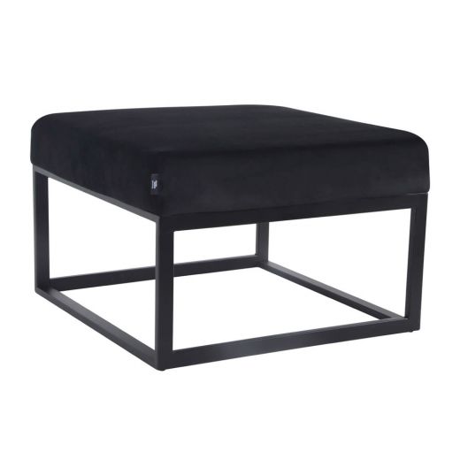 Pouf Hocker footstool side table Velvet and leather look 60cm Otto - Velvet Black