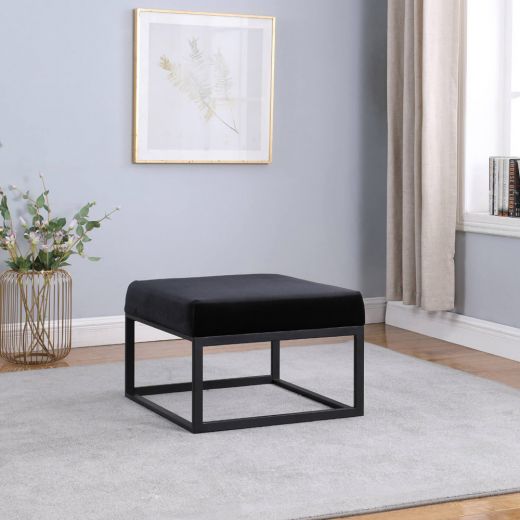 Pouf Hocker footstool side table Velvet and leather look 60cm Otto - Velvet Black