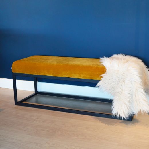 Bench velvet velvet and boucle 121cm couchy - velvet ocher yellow