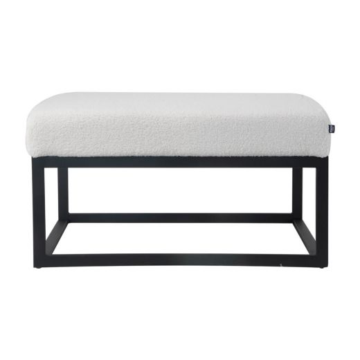 Pouf Hocker footstool side table teddy fabric white 75cm Otto