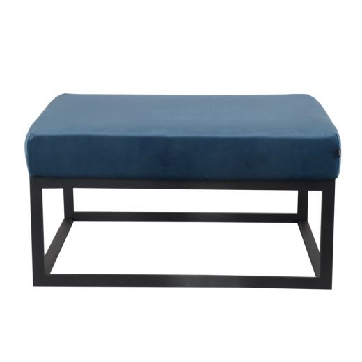 Pouf Hocker footstool Side table Velvet and leather look 75 cm Otto - Velvet Blue