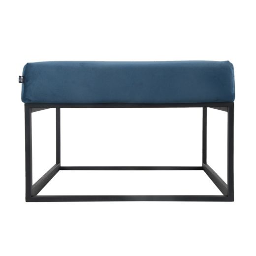 Pouf Hocker footstool Side table Velvet and leather look 75 cm Otto - Velvet Blue