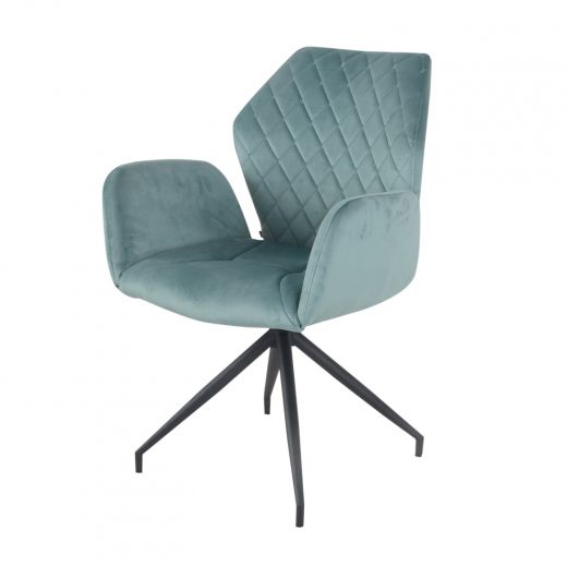 Dining room chair with armrests rotatable with herringbone pattern Apollo - Velvet Mintgroen