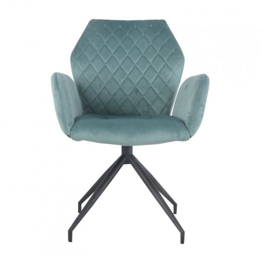 Dining room chair with armrests rotatable with herringbone pattern Apollo - Velvet Mintgroen