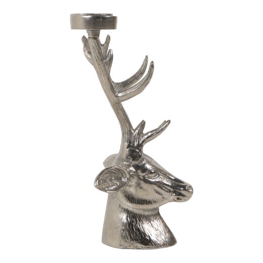 Candle Holder deer head silver 37x24cm
