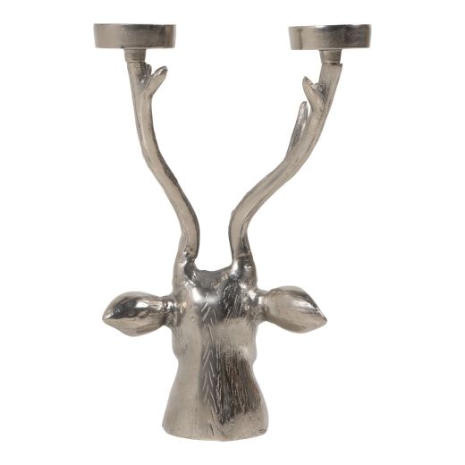 Candle Holder deer head silver 37x24cm