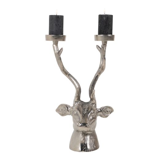 Candle Holder deer head silver 37x24cm