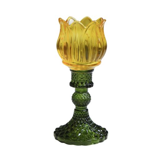 glass tea light tulip yellow 17cm