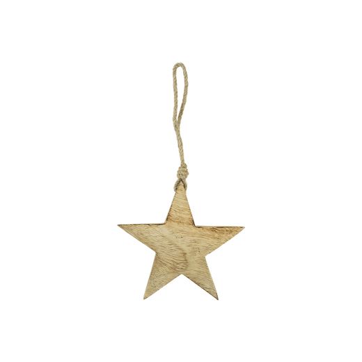 star hanger mango wood on rope 12cm*