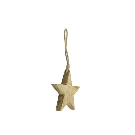 star hanger mango wood on rope 12cm*