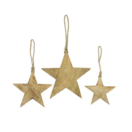 star hanger mango wood on rope 12cm*