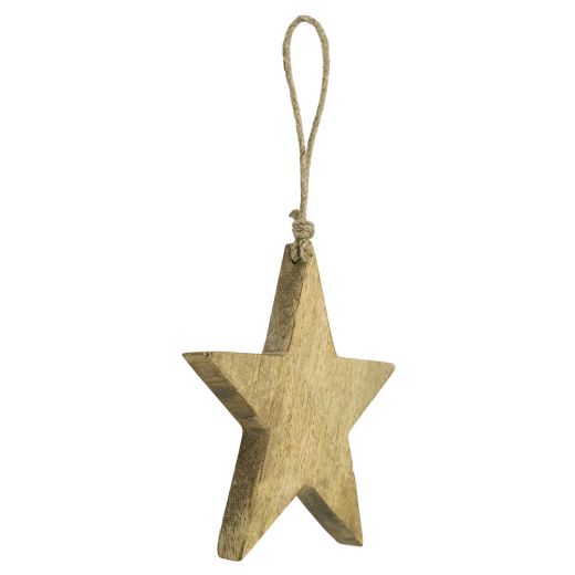 star hanger mango wood on rope 17cm*