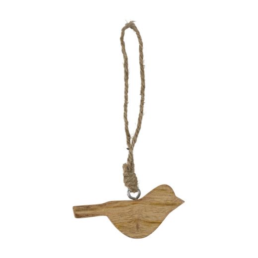 oiseau pendentif bois de mangue corde 8cm