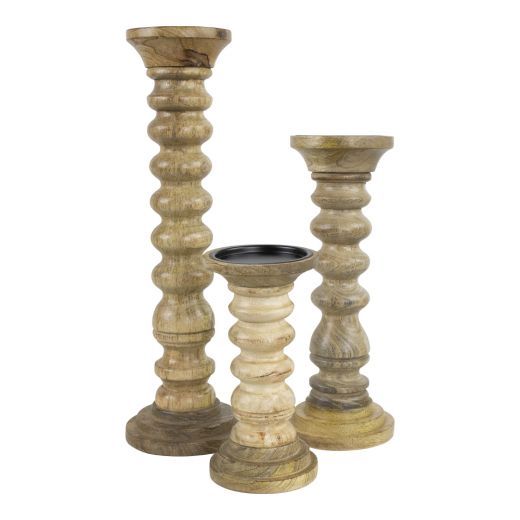 candle holder mango wood ripple h20 dia 10cm