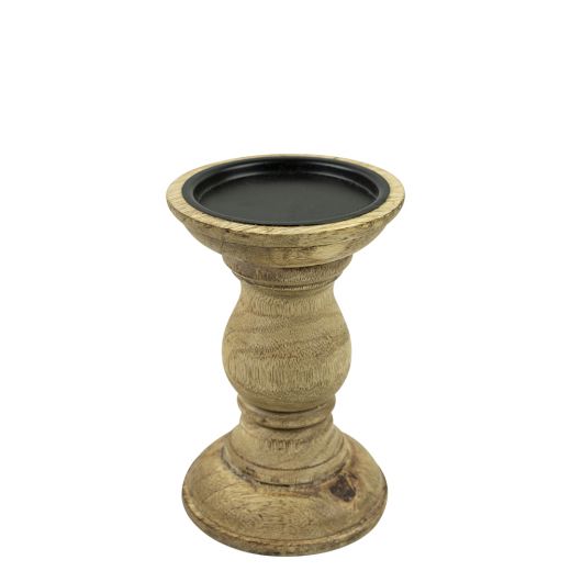 candle holder round mango wood 15cm
