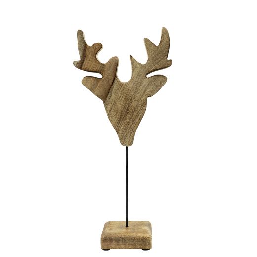 cerf debout bois de mangue h33,5 d14,5x8cm