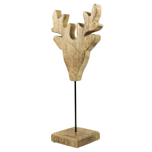 cerf debout bois de mangue h41 d18x10cm