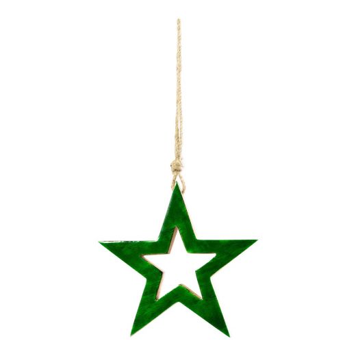 Hanging Decoration star green mango wood 15x15x2,5cm