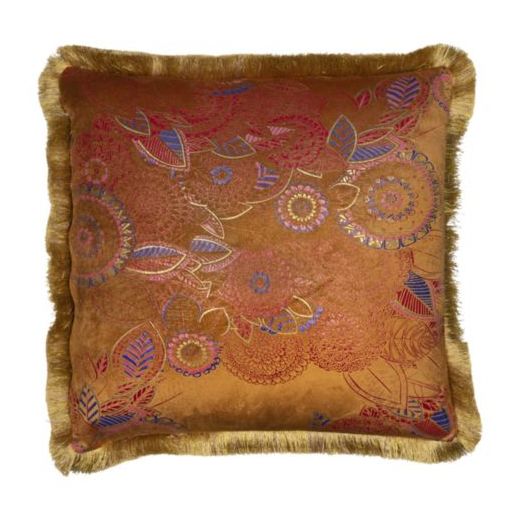 cushion velvet golden fringes floral rust 45x45cm*